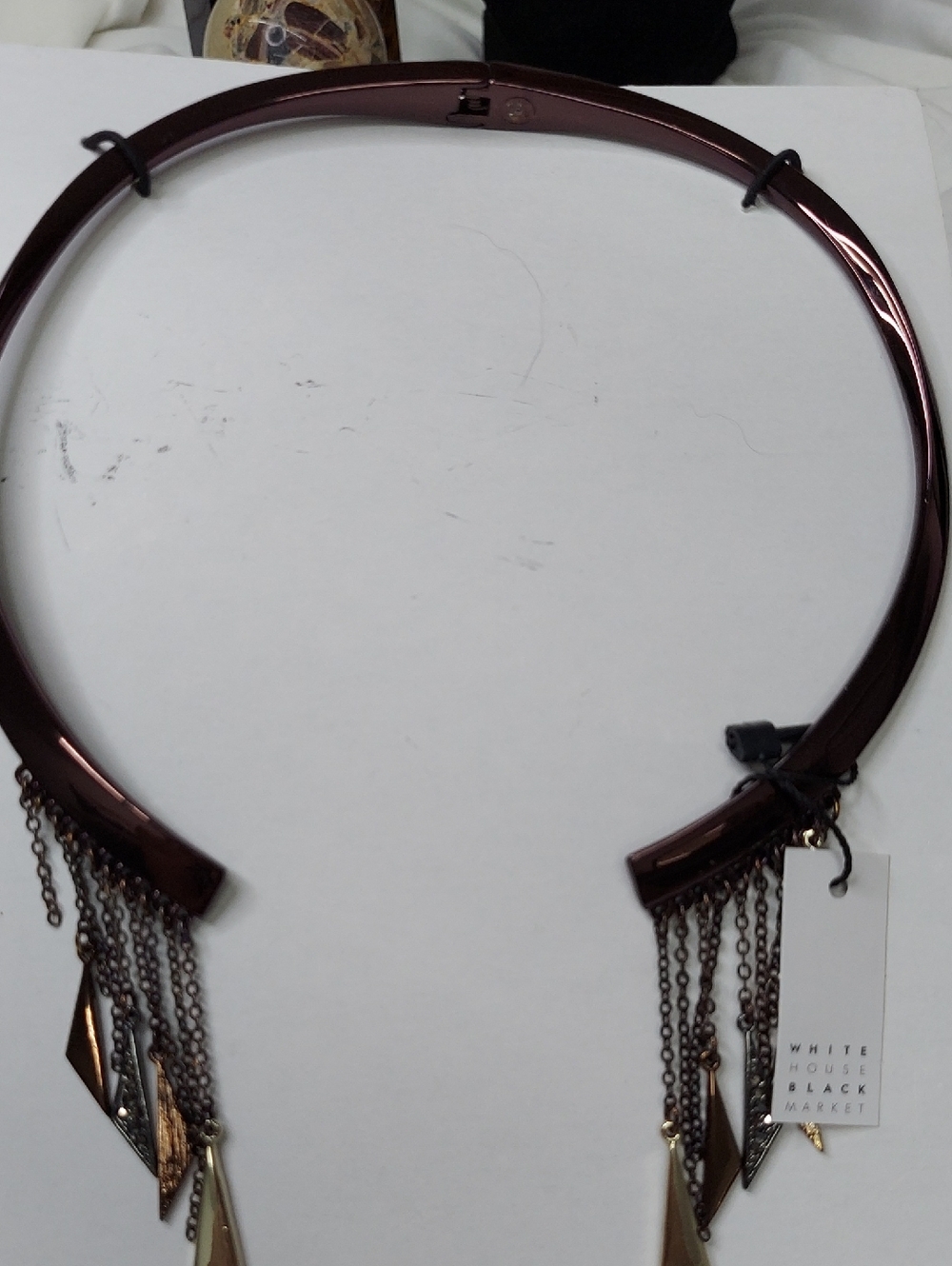 White House Black Market Dark Bronze Metallic Collar Necklace with Tassel Charms